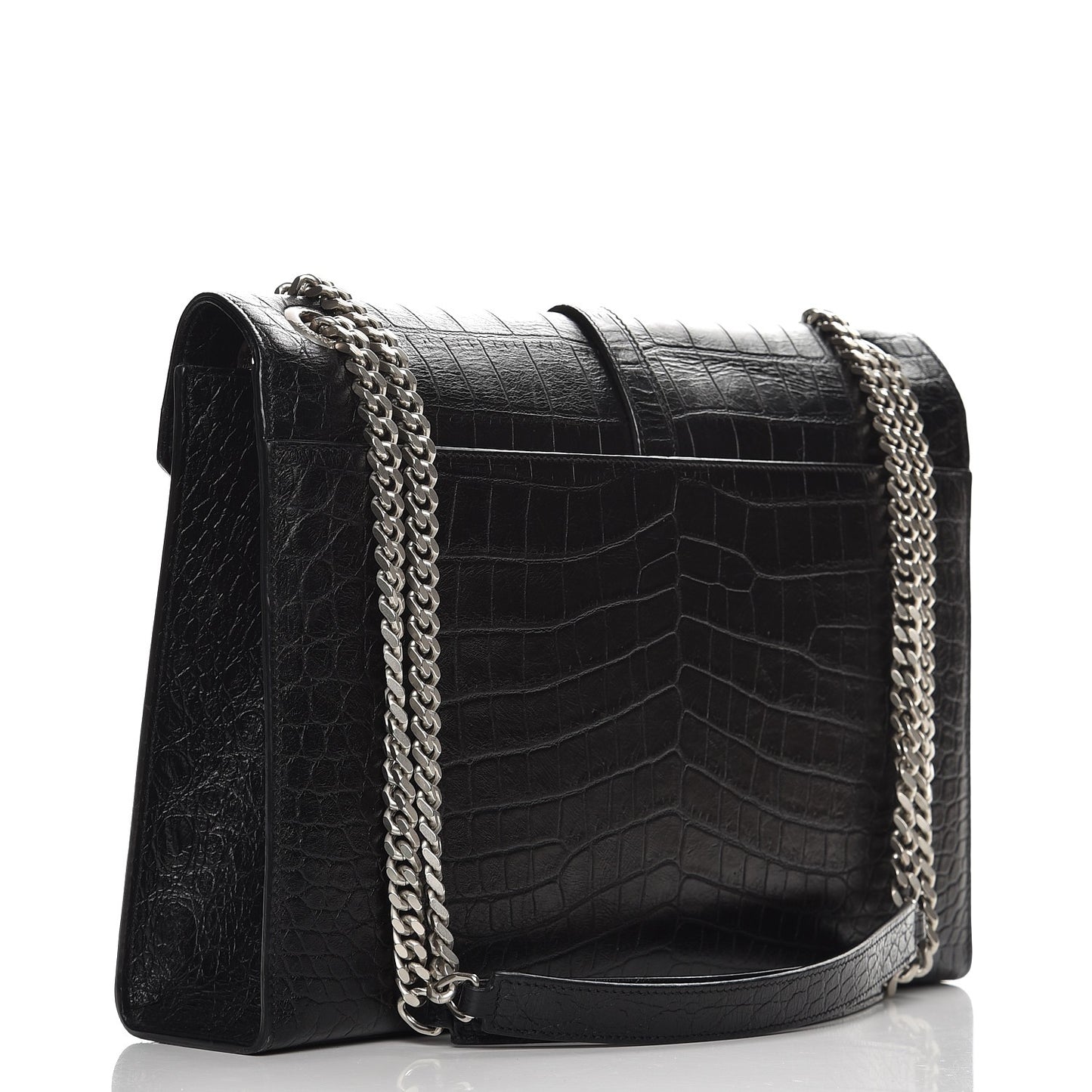 Calfskin Crocodile Embossed Monogram Large Satchel Black