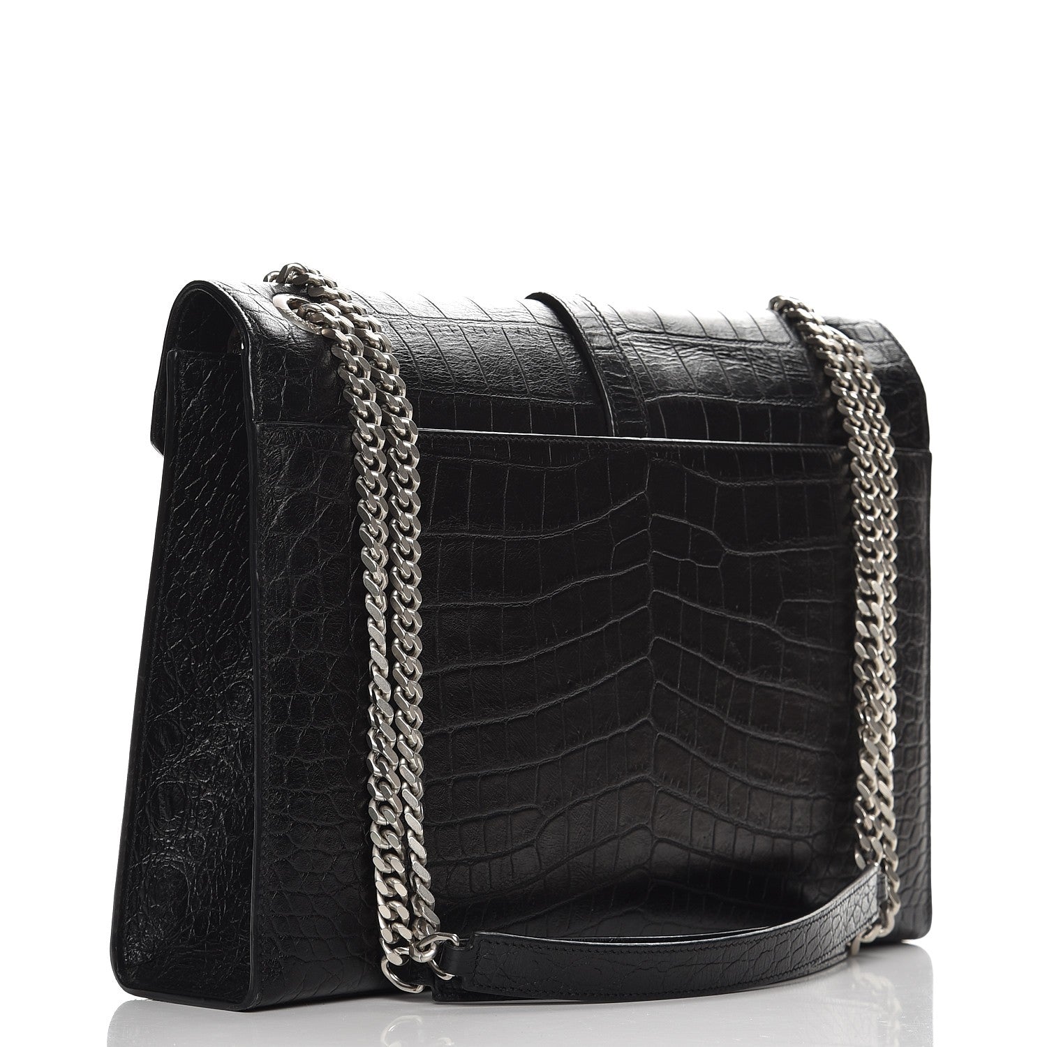 Saint Laurent Calfskin Crocodile Embossed Monogram Large Satchel Black 4 of 8