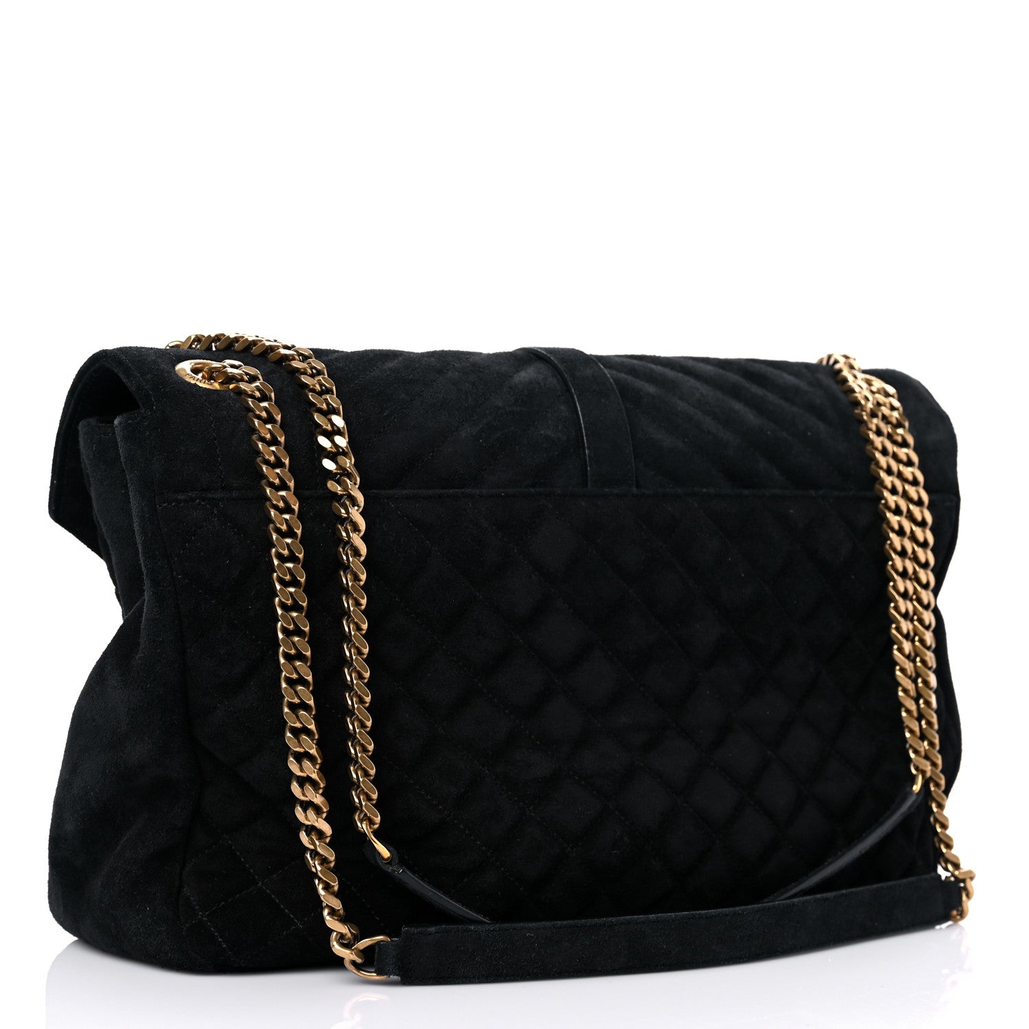 Saint Laurent Suede Mixed Matelasse Tri-Quilt Large Monogram Envelope Satchel Black 3 of 25