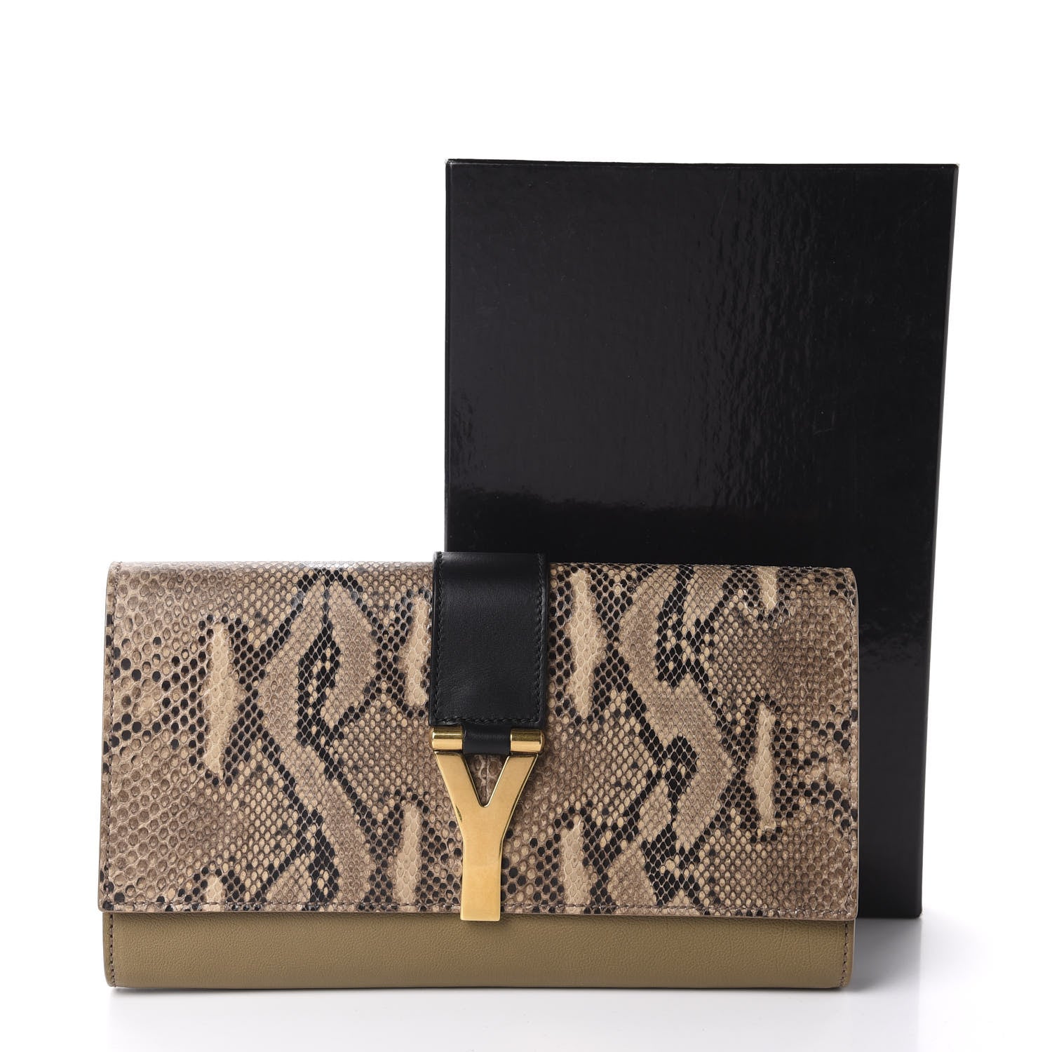 Saint Laurent Snakeskin Calfskin Y Ligne Clutch Black Olive 11 of 11