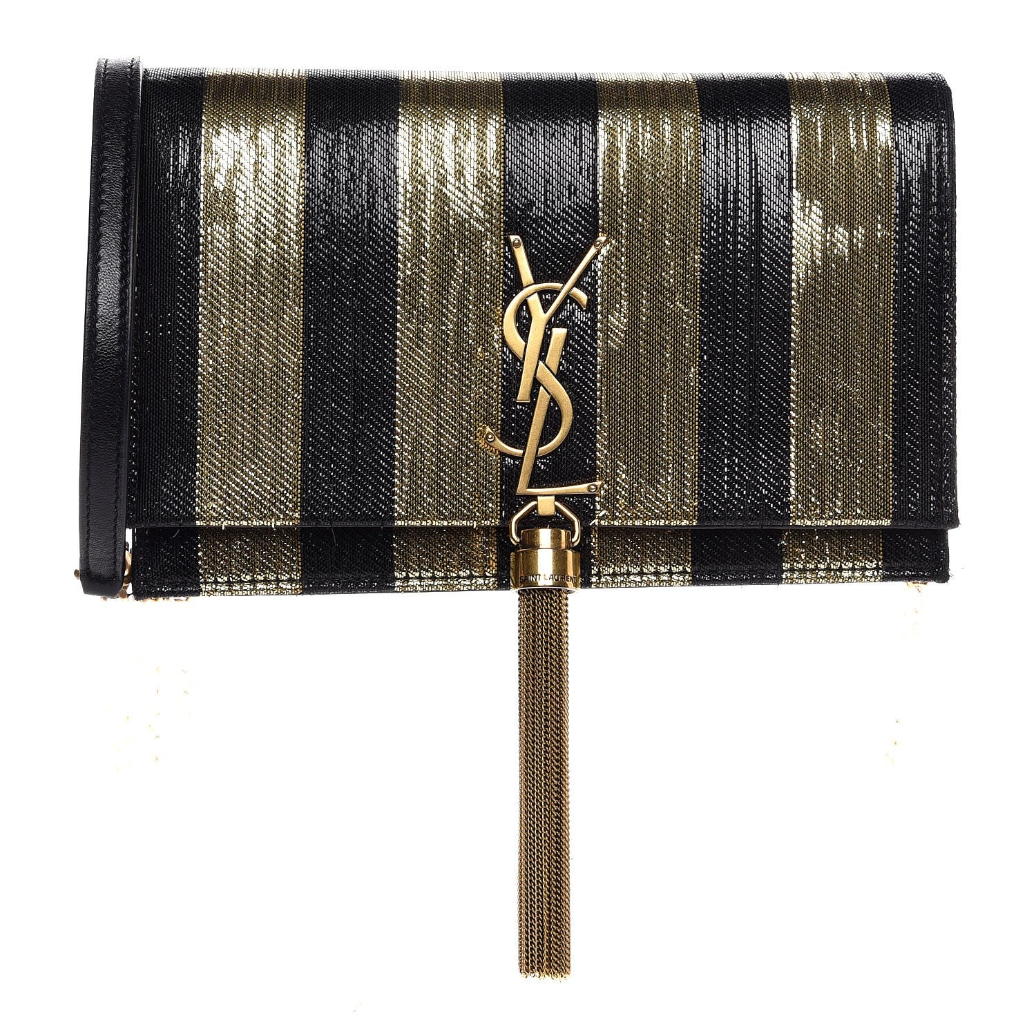 Saint Laurent Sequin Striped Classic Monogram Kate Tassel Chain Wallet Black Gold 1 of 6