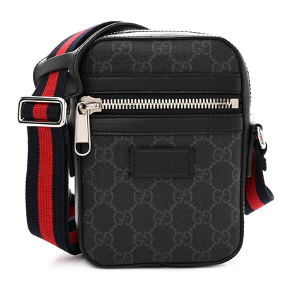 Gucci GG Supreme Monogram Appia Calfskin Web Small Camera Messenger Bag Black Grey 1 of 10