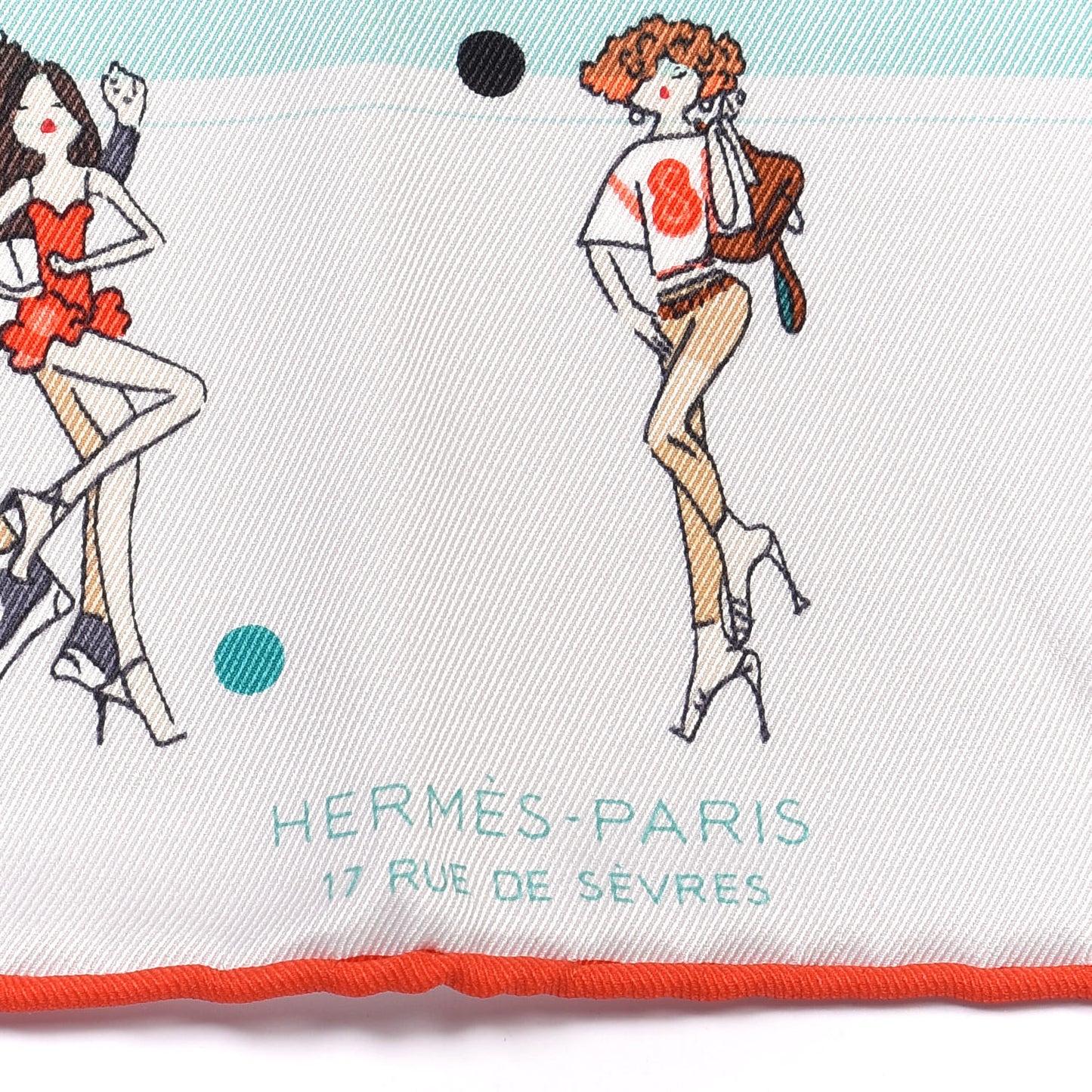 Silk Ex-Libris Les Parisiennes Scarf 70 Argent Vert D'eau Rouge Tomate