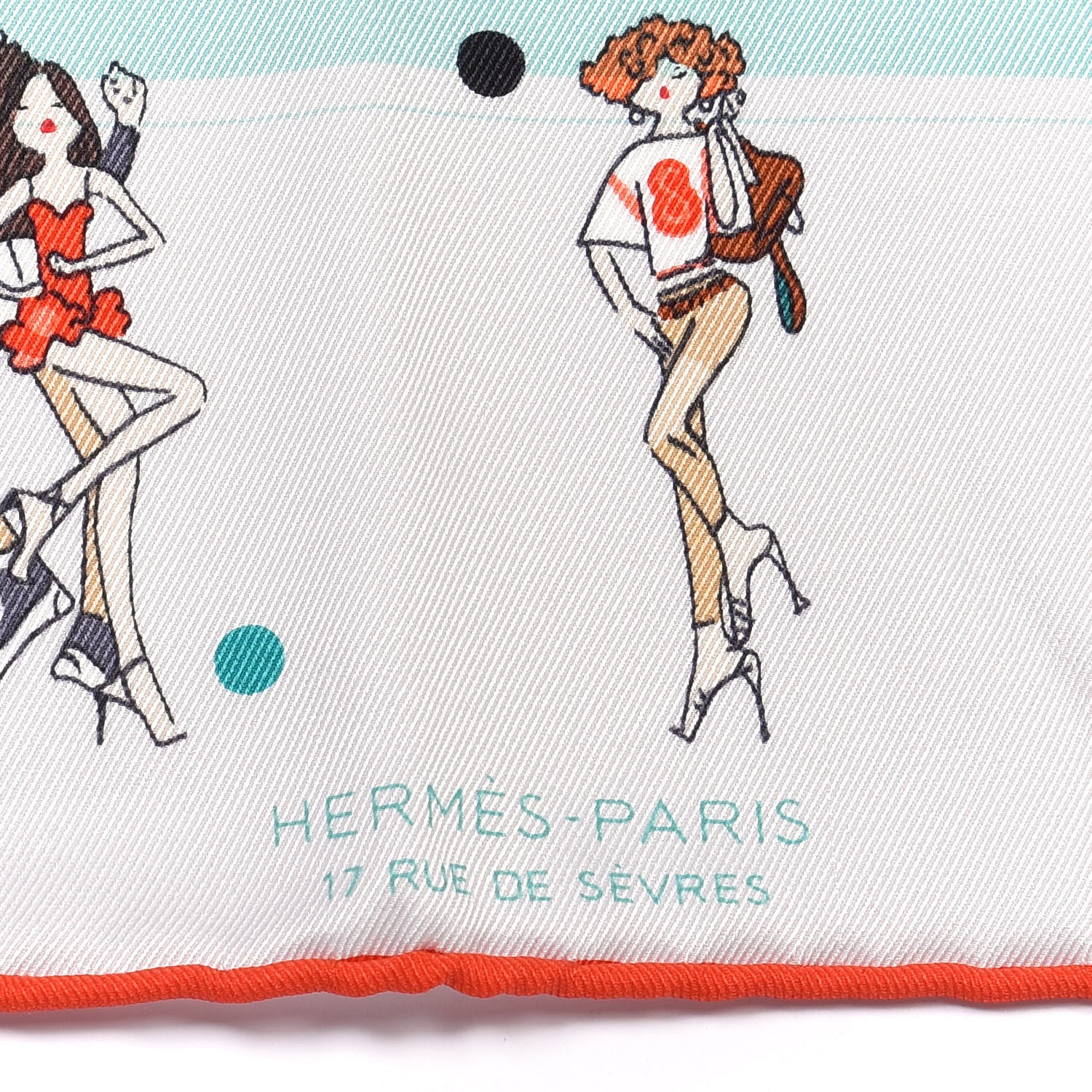 Hermes Silk Ex-Libris Les Parisiennes Scarf 70 Argent Vert D'eau Rouge Tomate 3 of 8