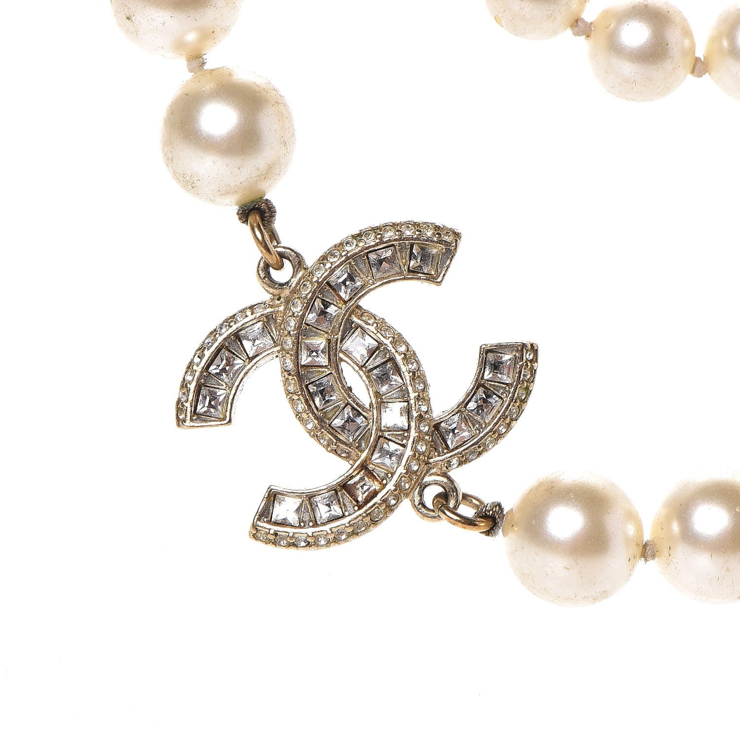 Chanel Graduated Pearl Crystal CC Long Necklace Light Gold 8 of 8