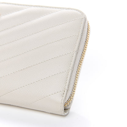 Saint Laurent Grain De Poudre Matelasse Chevron Monogram Zip Around Wallet Porcellana 7 of 7