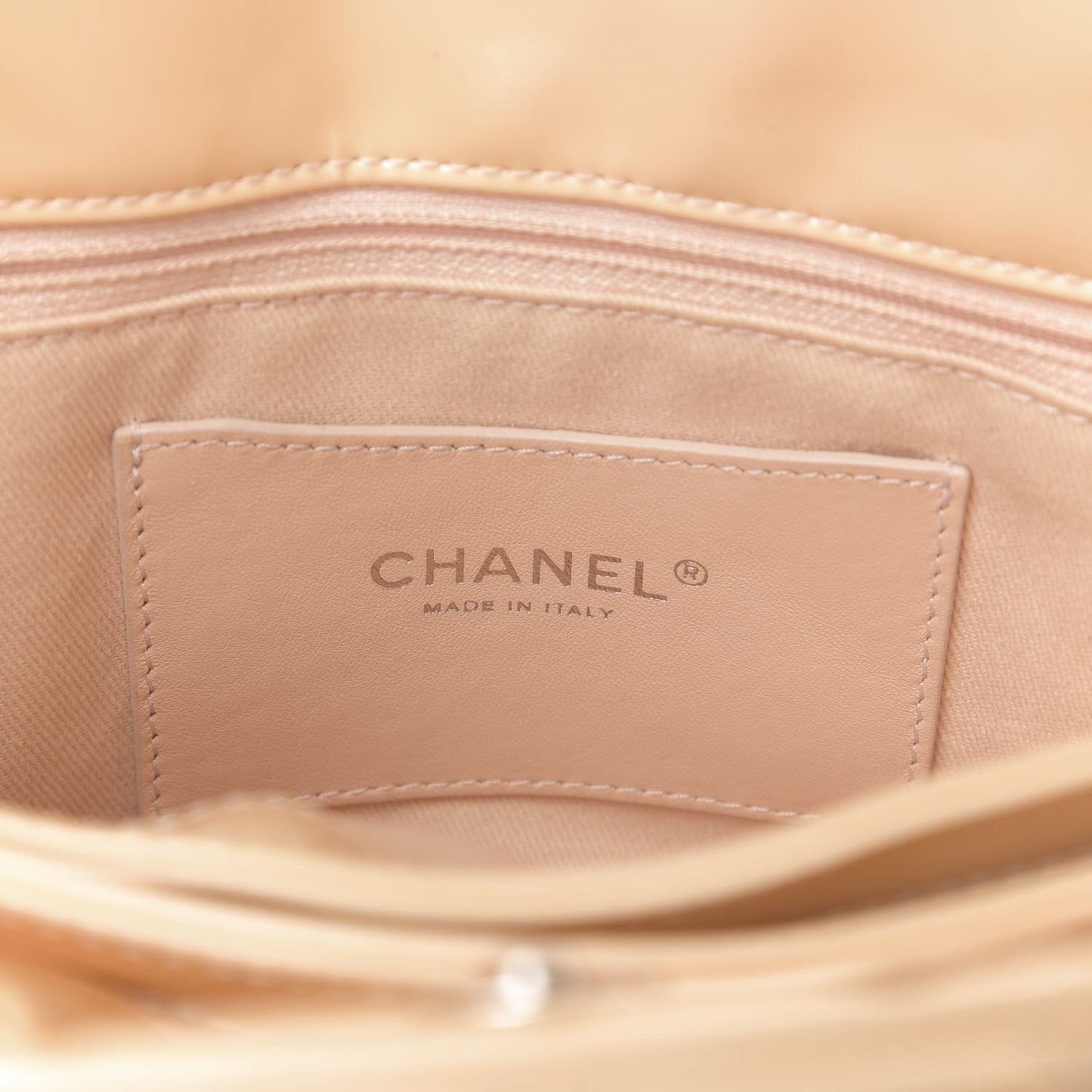 Patent Quilted Large Just Mademoiselle Bowling Bag Beige