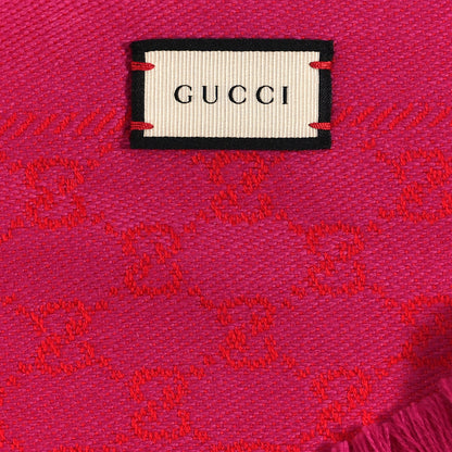 Gucci Wool Silk GG Monogram GGWeblong Fringe Scarf Shawl Orange Pink 3 of 5