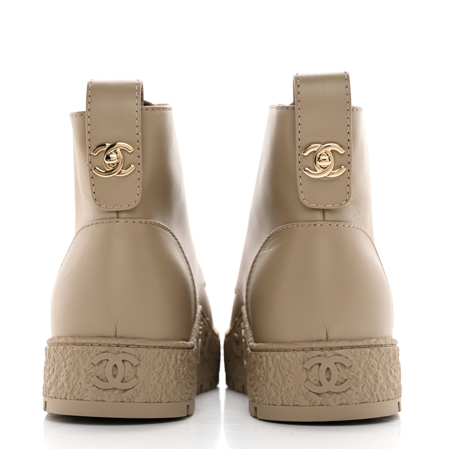 Chanel Calfskin CC Turnlock Lace Up Boots 38.5 Beige 4 of 16