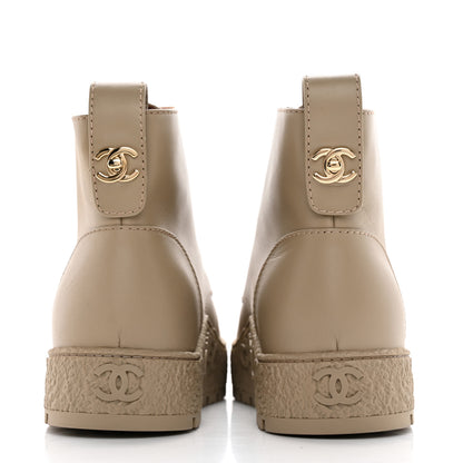 Chanel Calfskin CC Turnlock Lace Up Boots 38.5 Beige 4 of 16