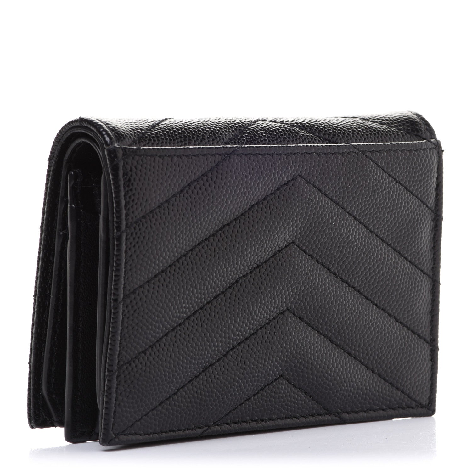 Saint Laurent Grain De Poudre Matelasse Chevron Monogram Card Case Black 3 of 8