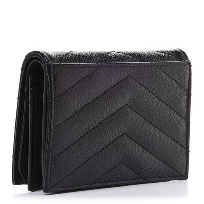 Saint Laurent Grain De Poudre Matelasse Chevron Monogram Card Case Black 3 of 8