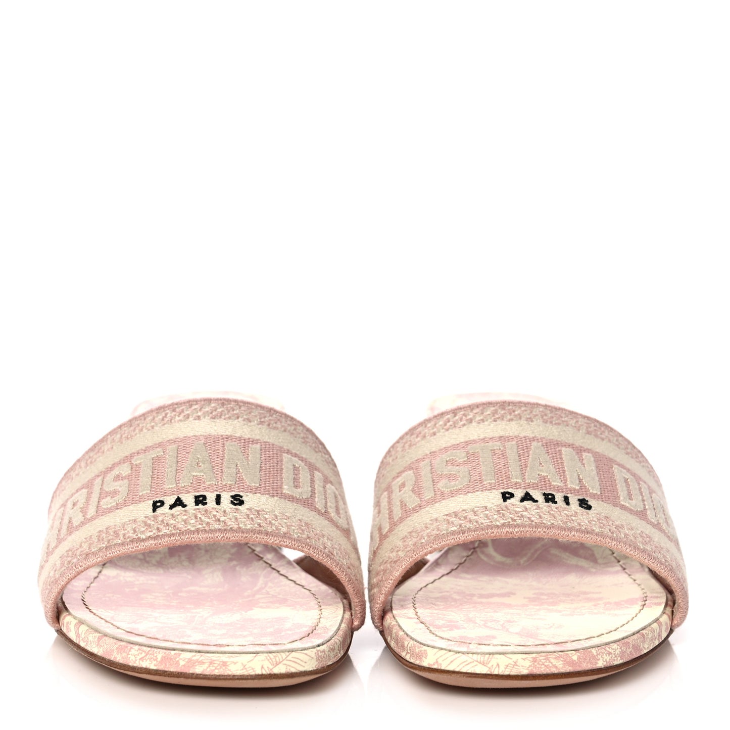 Cotton Toile De Jouy Embroidered Dway 50mm Slide Sandals 37.5 Light Pink