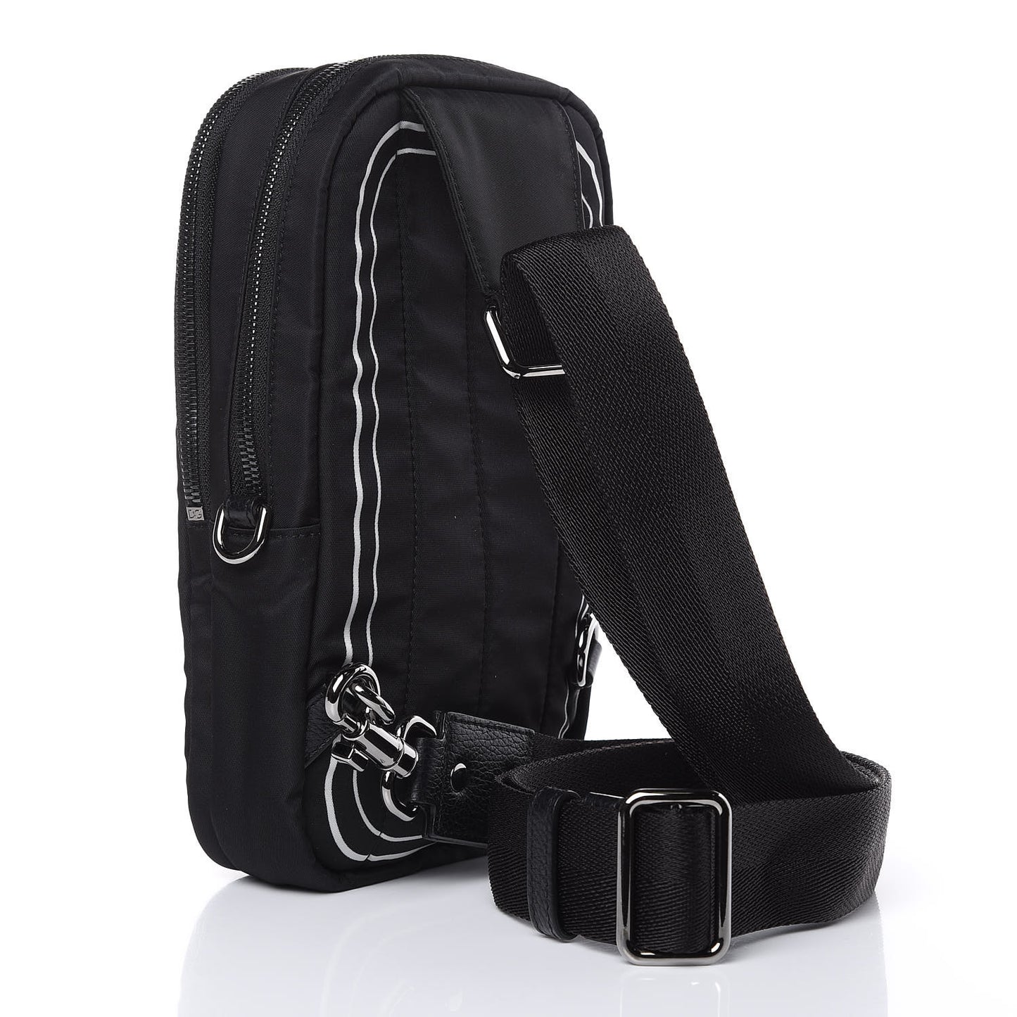 Nylon Logo Crown Sling Crossbody Bag Black
