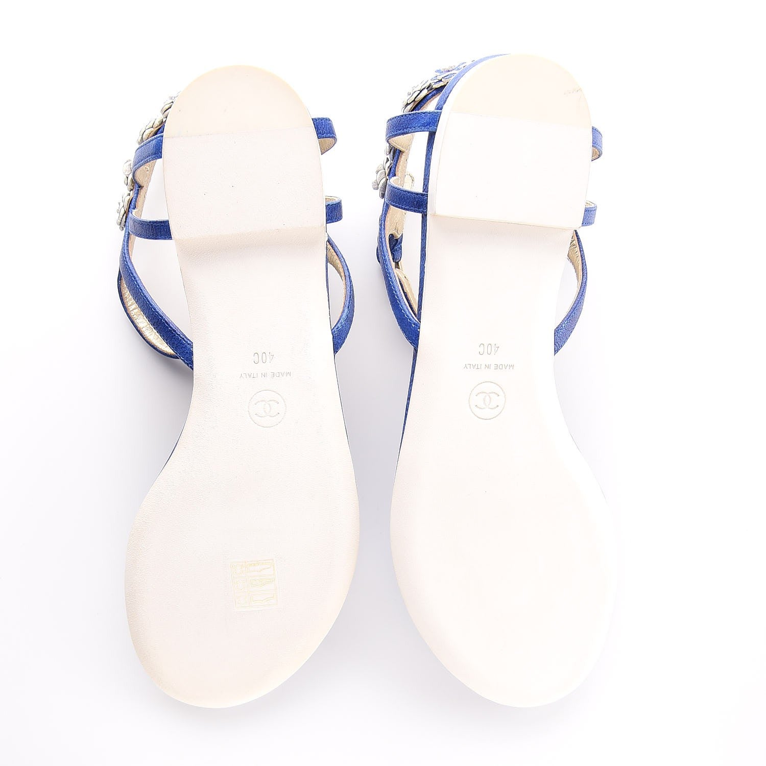 Chanel Goatskin Pearl Camellia Thong Sandals 40 Dark Blue 5 of 8
