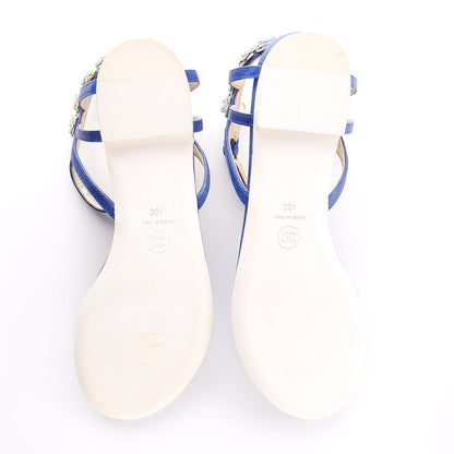 Chanel Goatskin Pearl Camellia Thong Sandals 40 Dark Blue 5 of 8