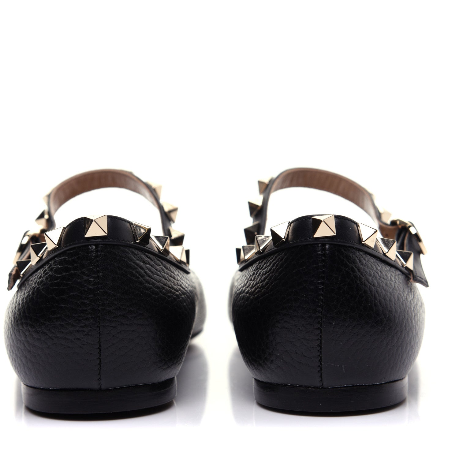 Valentino Garavani Pebbled Calfskin Rockstud Ankle Strap Ballerina Flats 38 Black 6 of 14