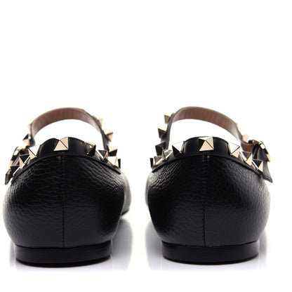 Valentino Garavani Pebbled Calfskin Rockstud Ankle Strap Ballerina Flats 38 Black 6 of 14