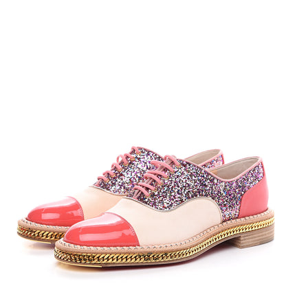 Christian Louboutin Patent Calfskin Glitter Chain Trim Womens Latcho Oxfords 36.5 Poudre 3 of 7