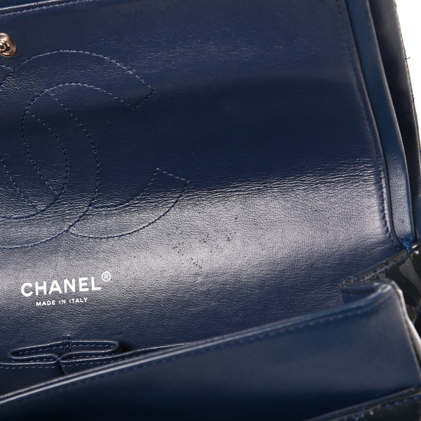 Patent Quilted Jumbo Double Flap Blue