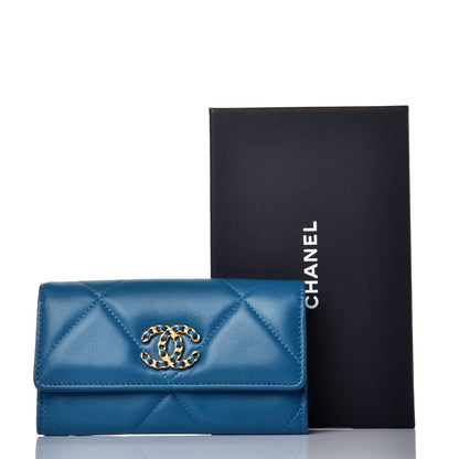 Chanel Goatskin Quilted Chanel 19 Flap Wallet Turquoise 9 of 9