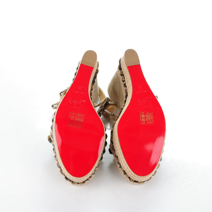 Christian Louboutin Veau Velours Cataclou 120 Wedge Sandals 38 Sable Corne 5 of 7