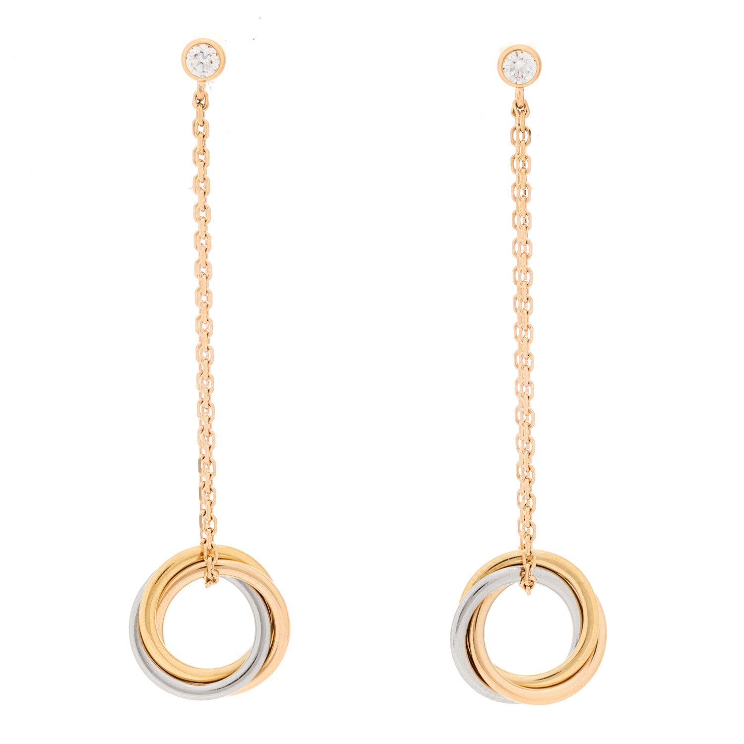 Cartier 18K Pink Yellow White Gold Diamond Small Trinity Drop Earrings 1 of 4