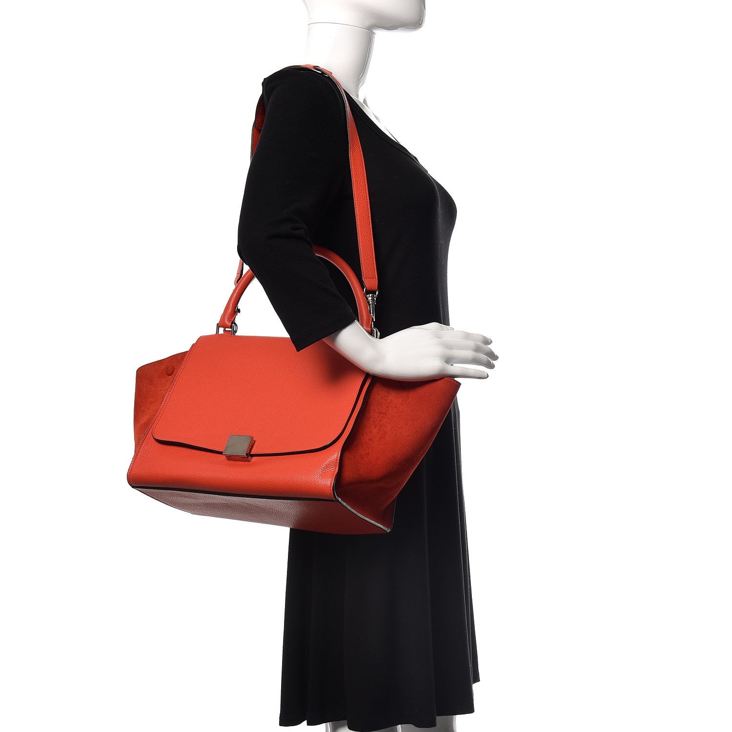 Celine Drummed Calfskin Suede Medium Trapeze Vermillion 2 of 21
