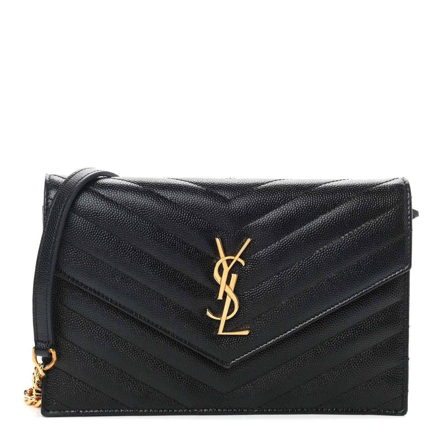 Grain De Poudre Matelasse Chevron Monogram Chain Wallet Black