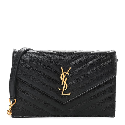 Saint Laurent Grain De Poudre Matelasse Chevron Monogram Chain Wallet Black 1 of 8