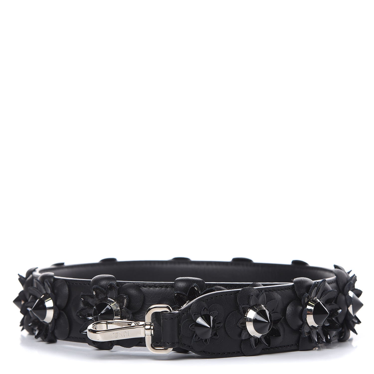 Fendi Vitello Dolce Nappa Patent Flowerland Studded Strap You Black 1 of 4