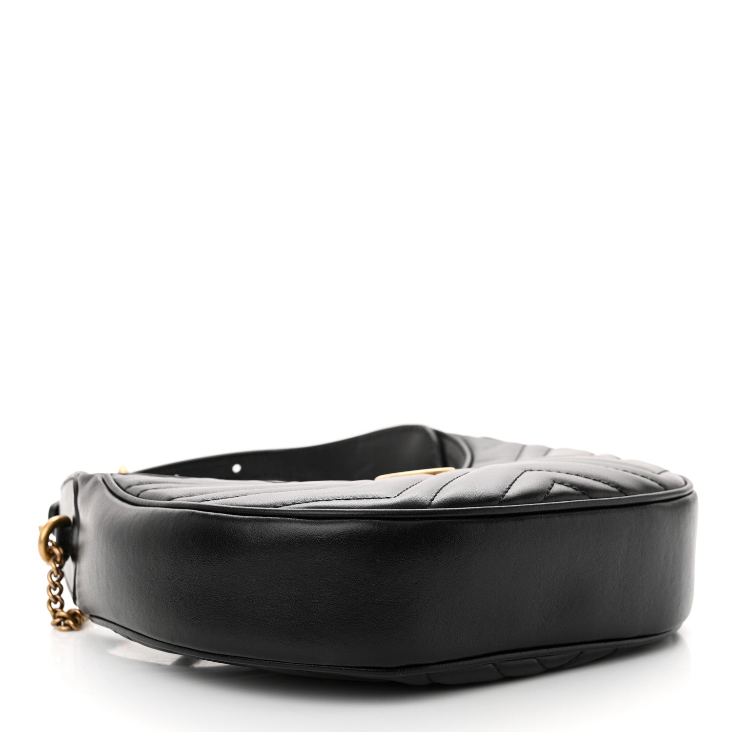 Gucci Calfskin Matelasse Chevron Mini GG Marmont Half Moon Hobo Black 4 of 9
