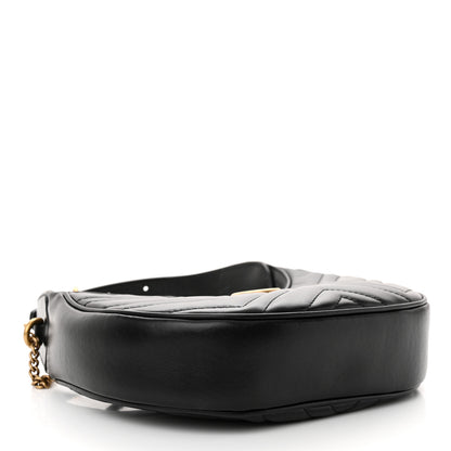 Gucci Calfskin Matelasse Chevron Mini GG Marmont Half Moon Hobo Black 4 of 9