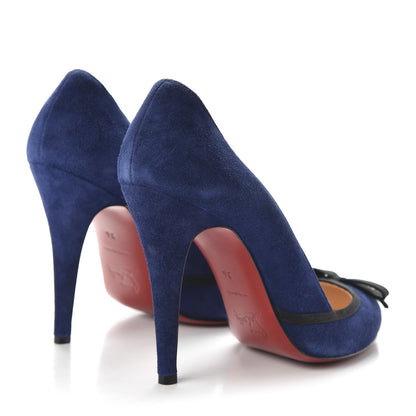 Christian Louboutin Suede Grosgrain Bow 120 Pumps 36 Navy Black 4 of 8