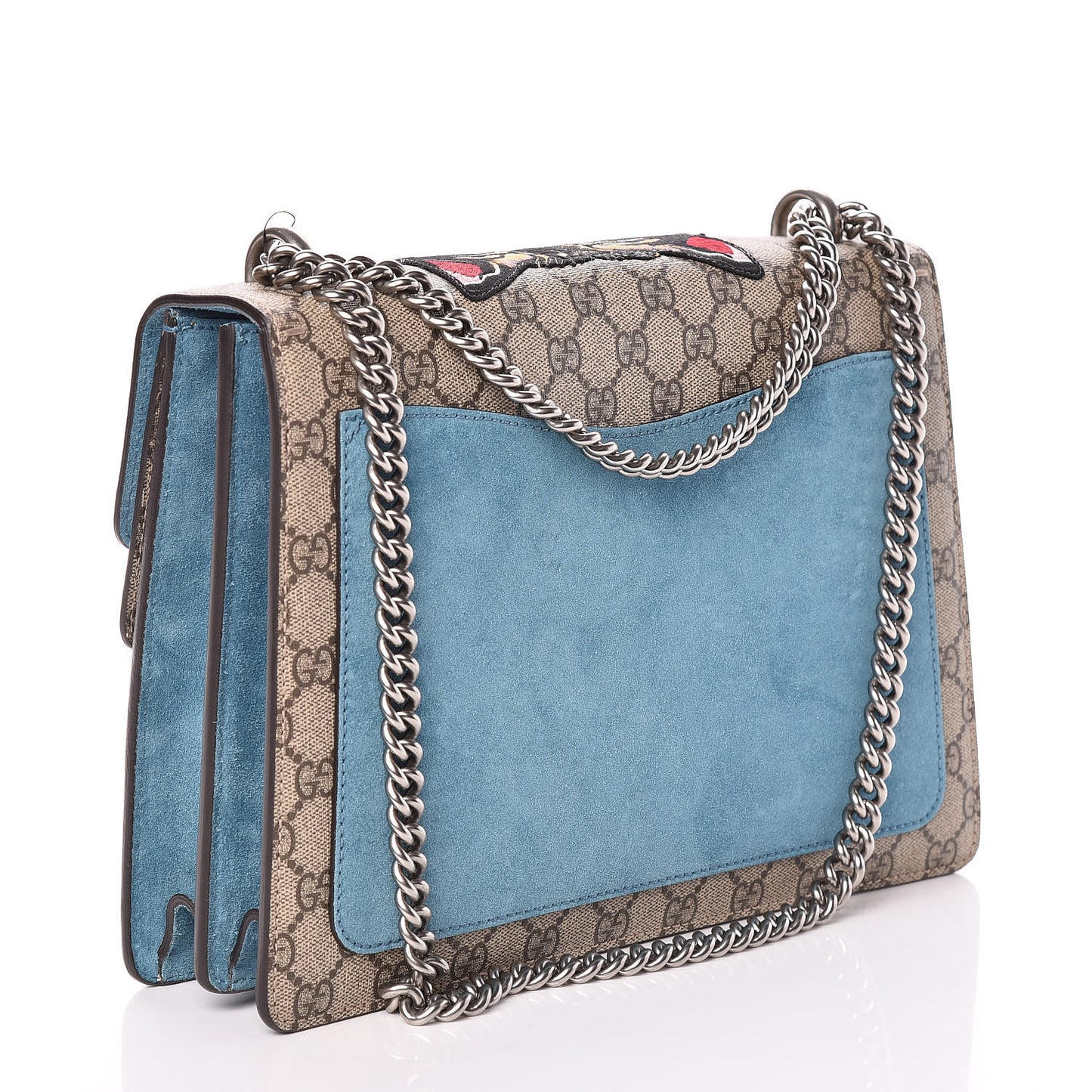 GG Supreme Monogram Angry Cat Embroidered Medium Dionysus Shoulder Bag Beige Ultramarine