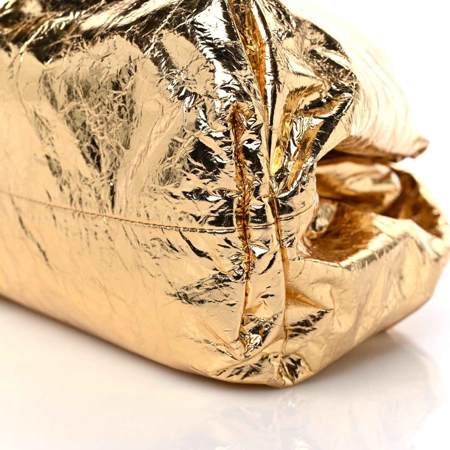 Bottega Veneta Metallic Crinkled Lambskin The Pouch Oversized Clutch Oro 9 of 9
