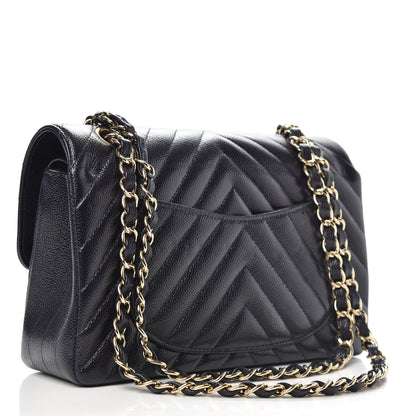 Chanel Caviar Chevron Quilted Small Double Flap Navy Blue 3 of 11