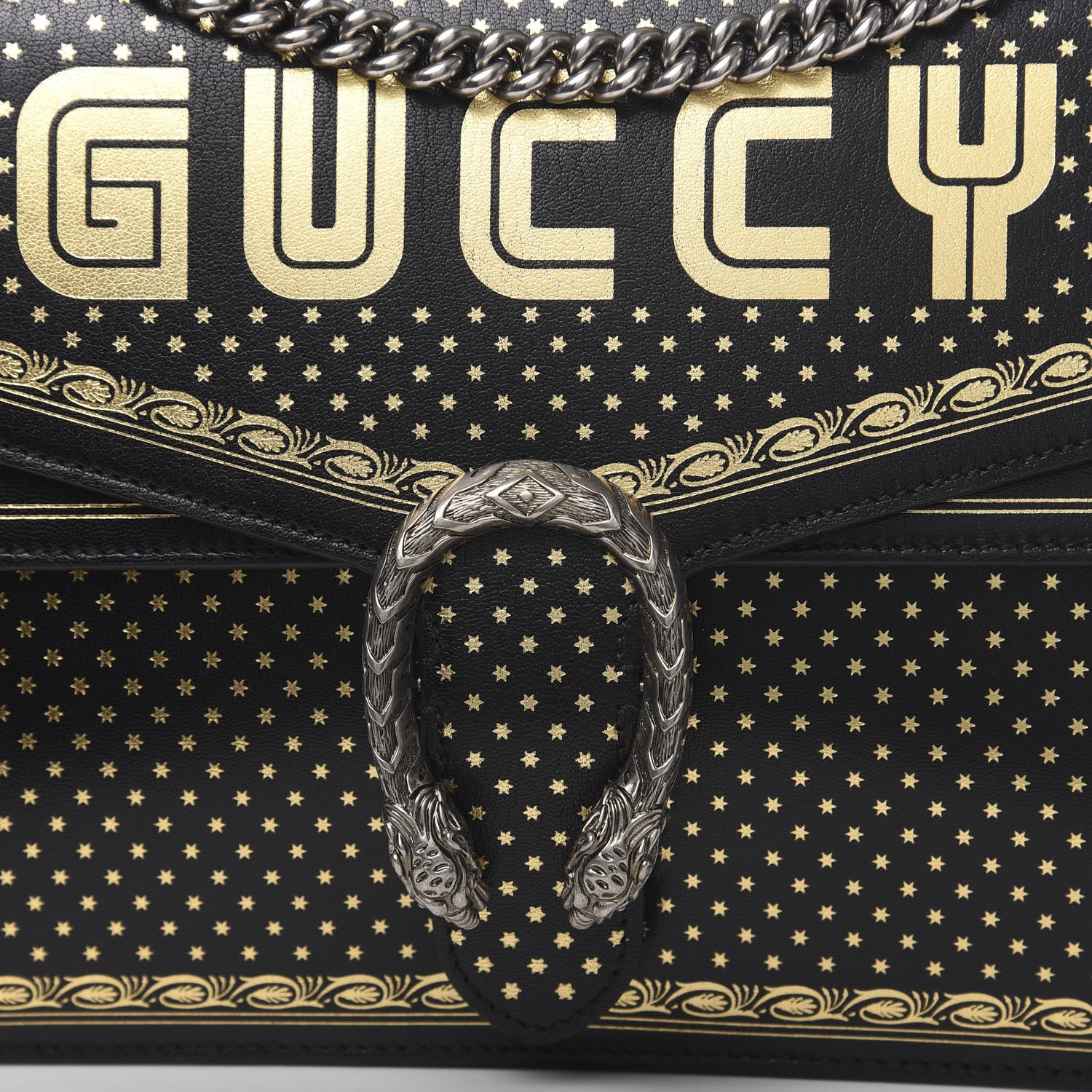 Gucci X SEGA Calfskin GUCCY Stars Medium Dionysus Shoulder Bag Black Gold 12 of 12