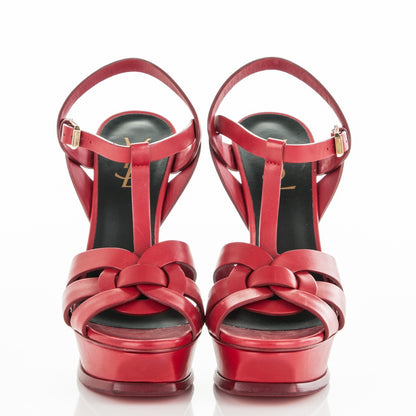 Saint Laurent Calfskin Tribute 105 Platform Sandals 38 Rouge Orient 2 of 9