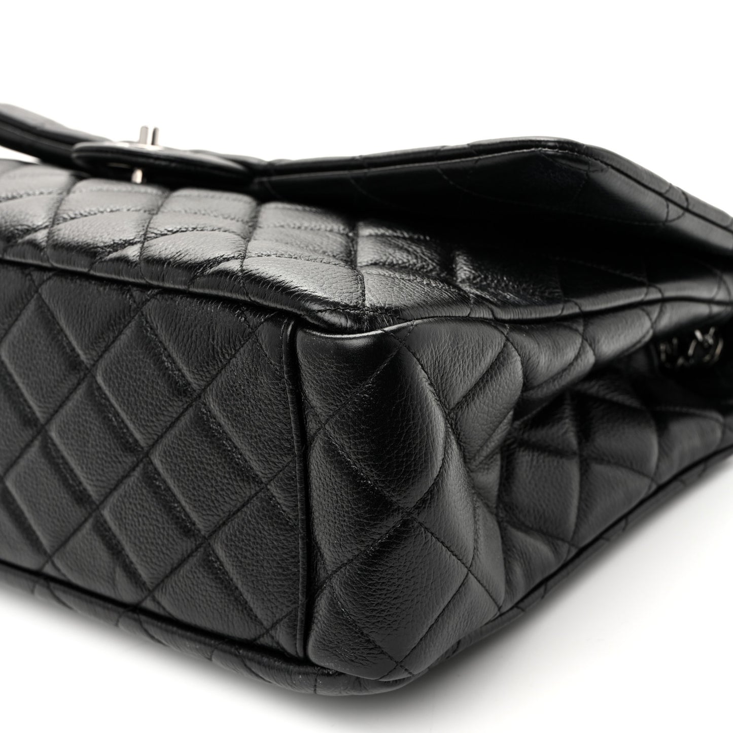Grained Calfskin Quilted XXL Travel Flap Bag Black