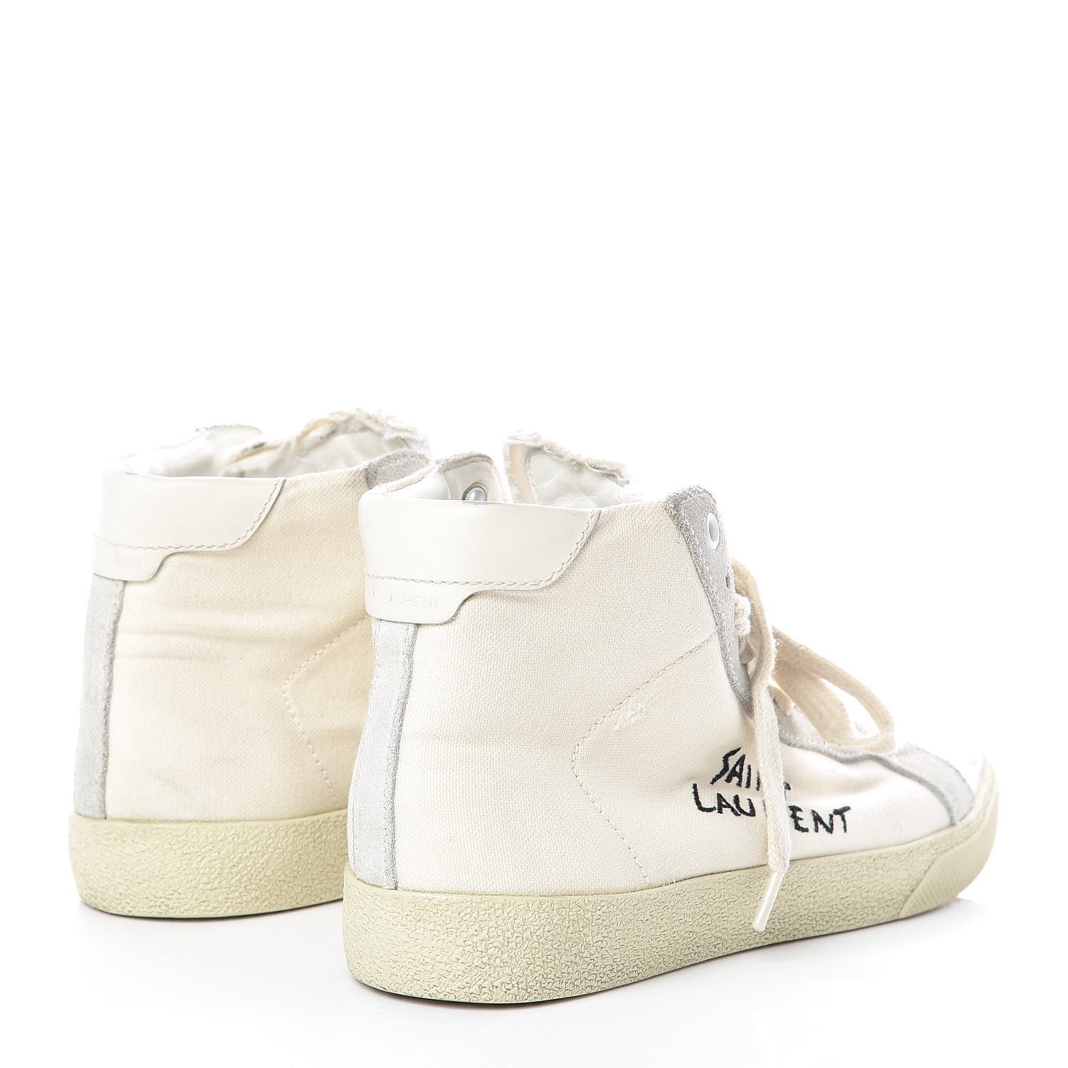 Saint Laurent Distressed Canvas Womens Classic Court High Top Sneakers 37.5 Milk Panna 4 of 12