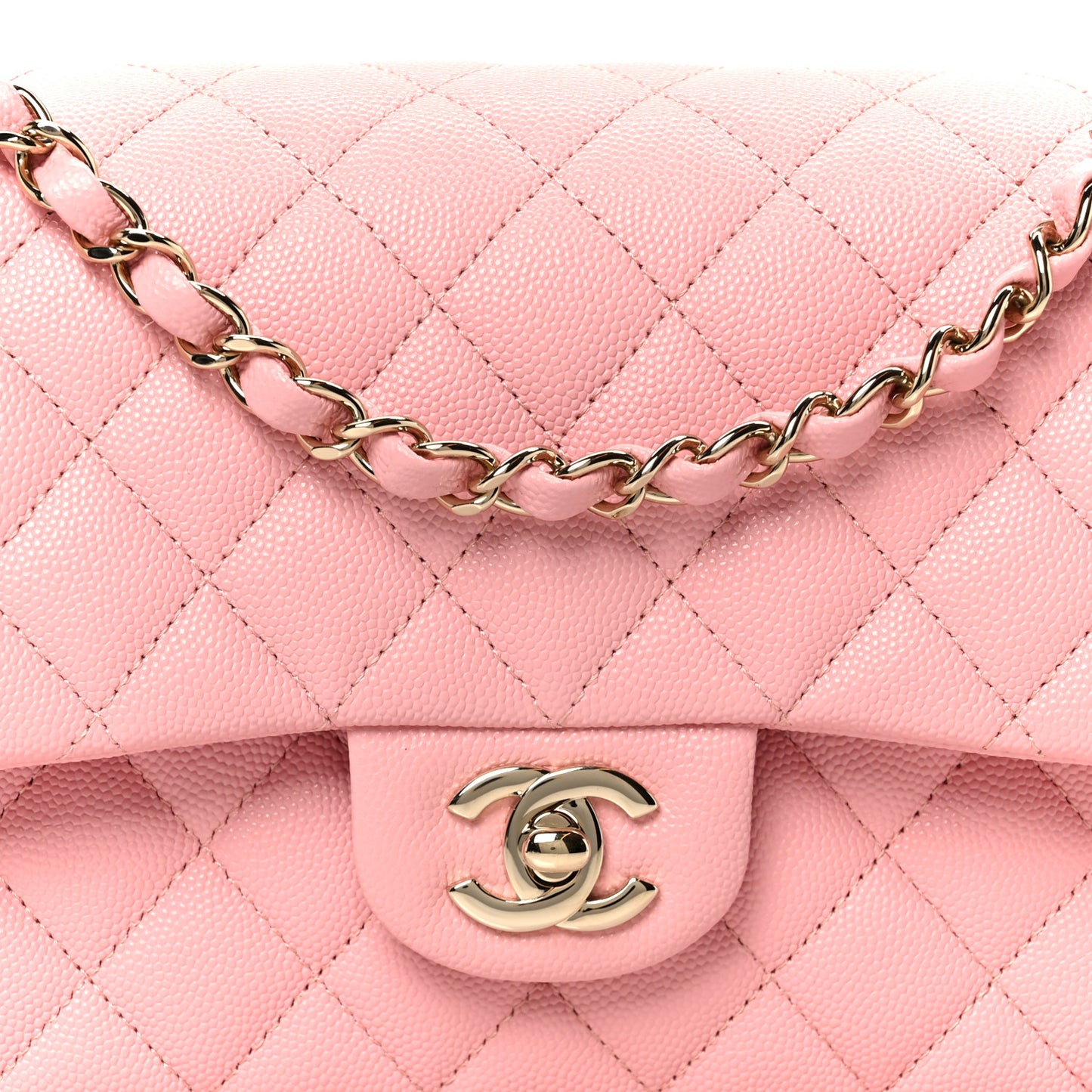 Caviar Quilted Medium Double Flap Light Pink