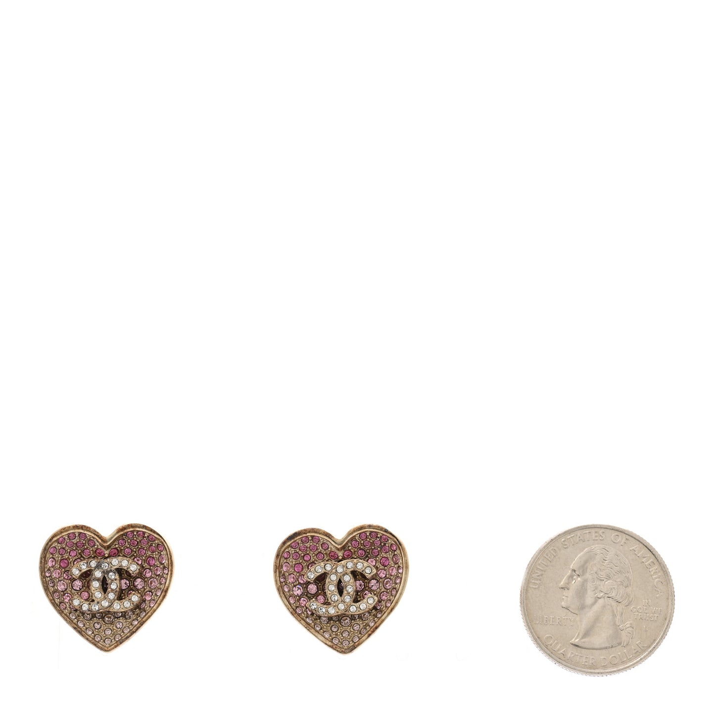 Resin Crystal CC Heart Earrings Gold Pink