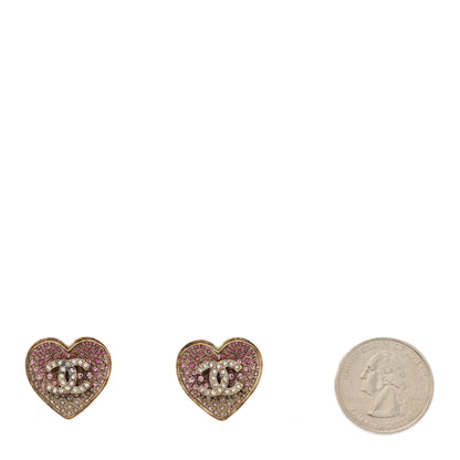 Chanel Resin Crystal CC Heart Earrings Gold Pink 2 of 7