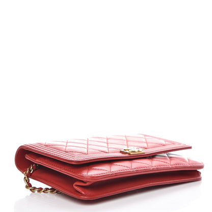 Chanel Lambskin Quilted Boy Wallet On Chain WOC Red 4 of 18