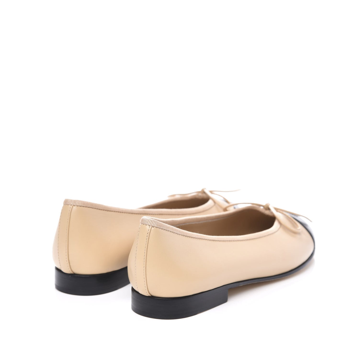 Lambskin CC Cap Toe Ballerina Flats 36 Beige Black