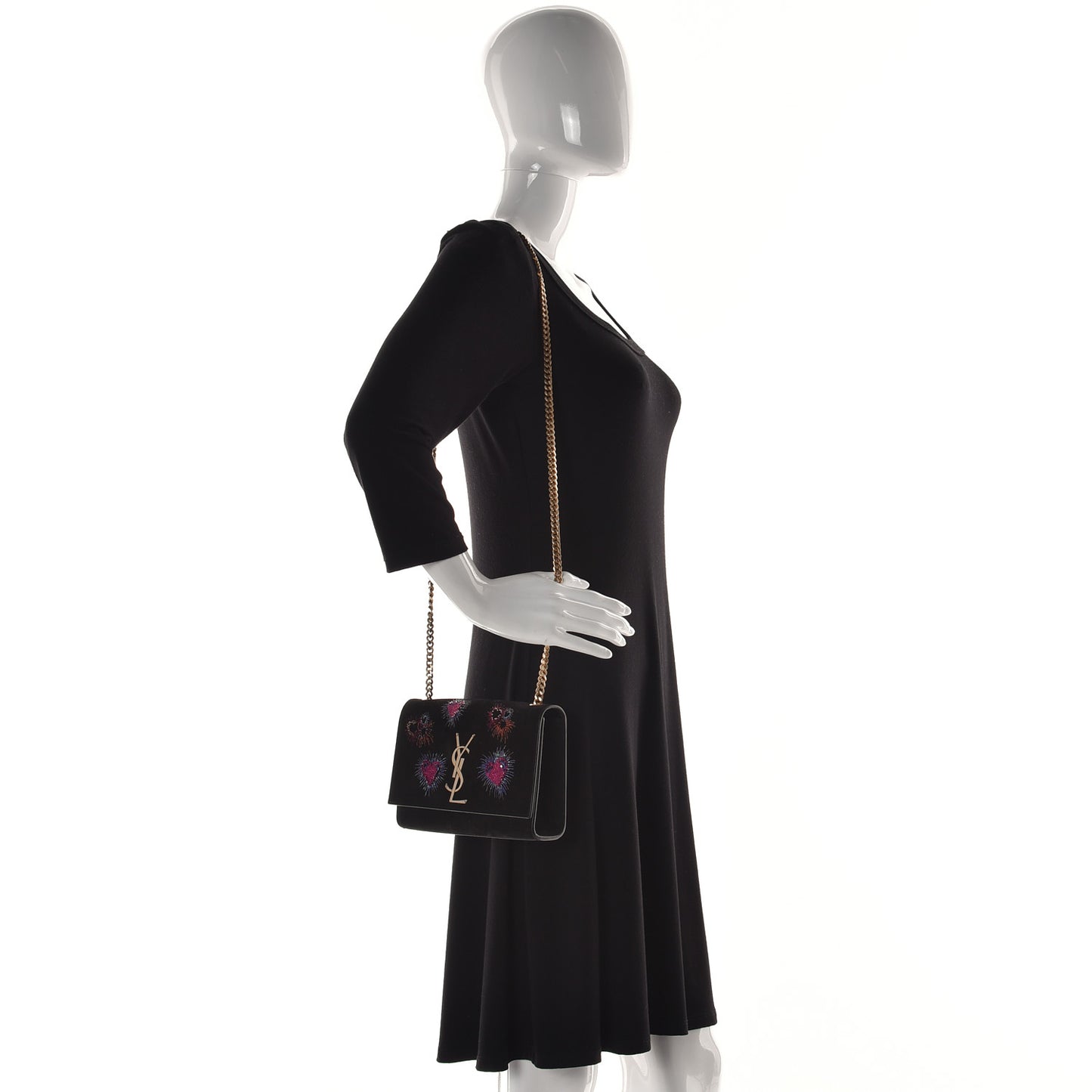 Suede Embroidered Small Monogram Kate Satchel Black
