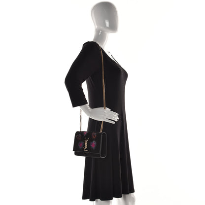 Saint Laurent Suede Embroidered Small Monogram Kate Satchel Black 2 of 16
