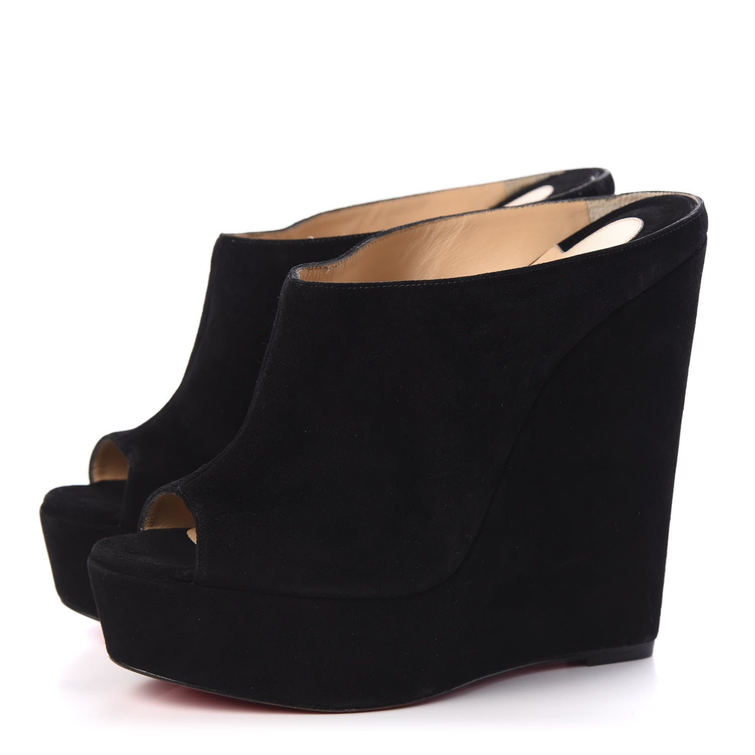 Christian Louboutin Veau Velours Affiche Peep Toe Wedge Slides 40 Black 3 of 8