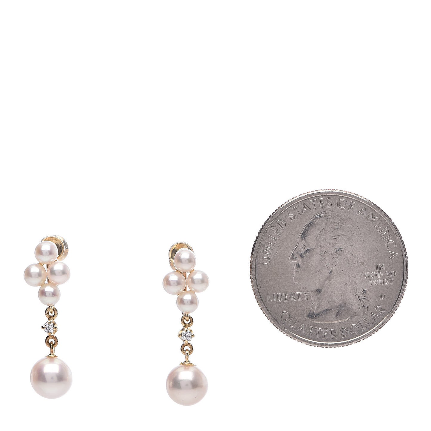 18K Yellow Gold Diamond Akoya Pearl 3.5-6.5mm Drop Screw Back Earrings